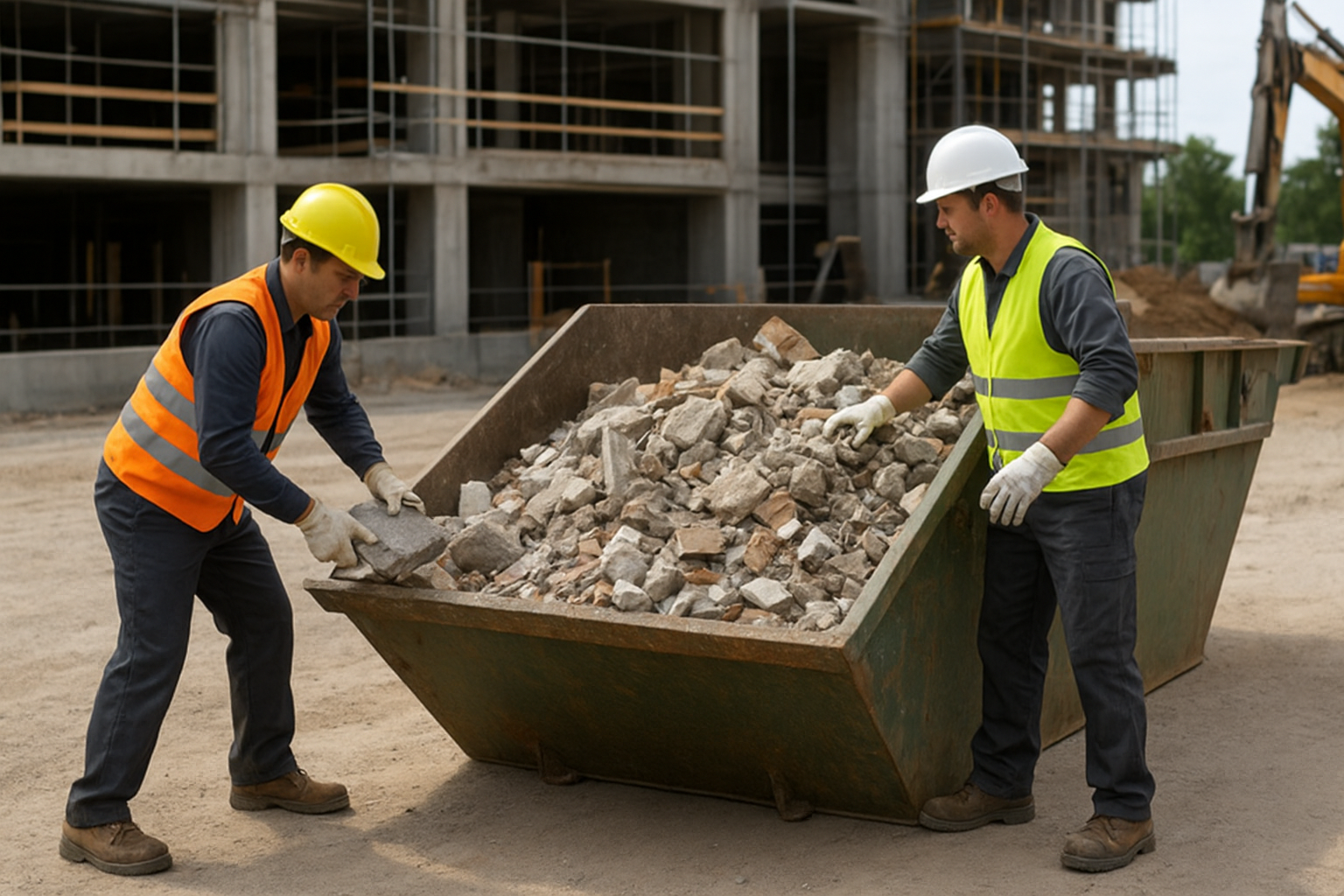 Caçamba de entulho em uma obra