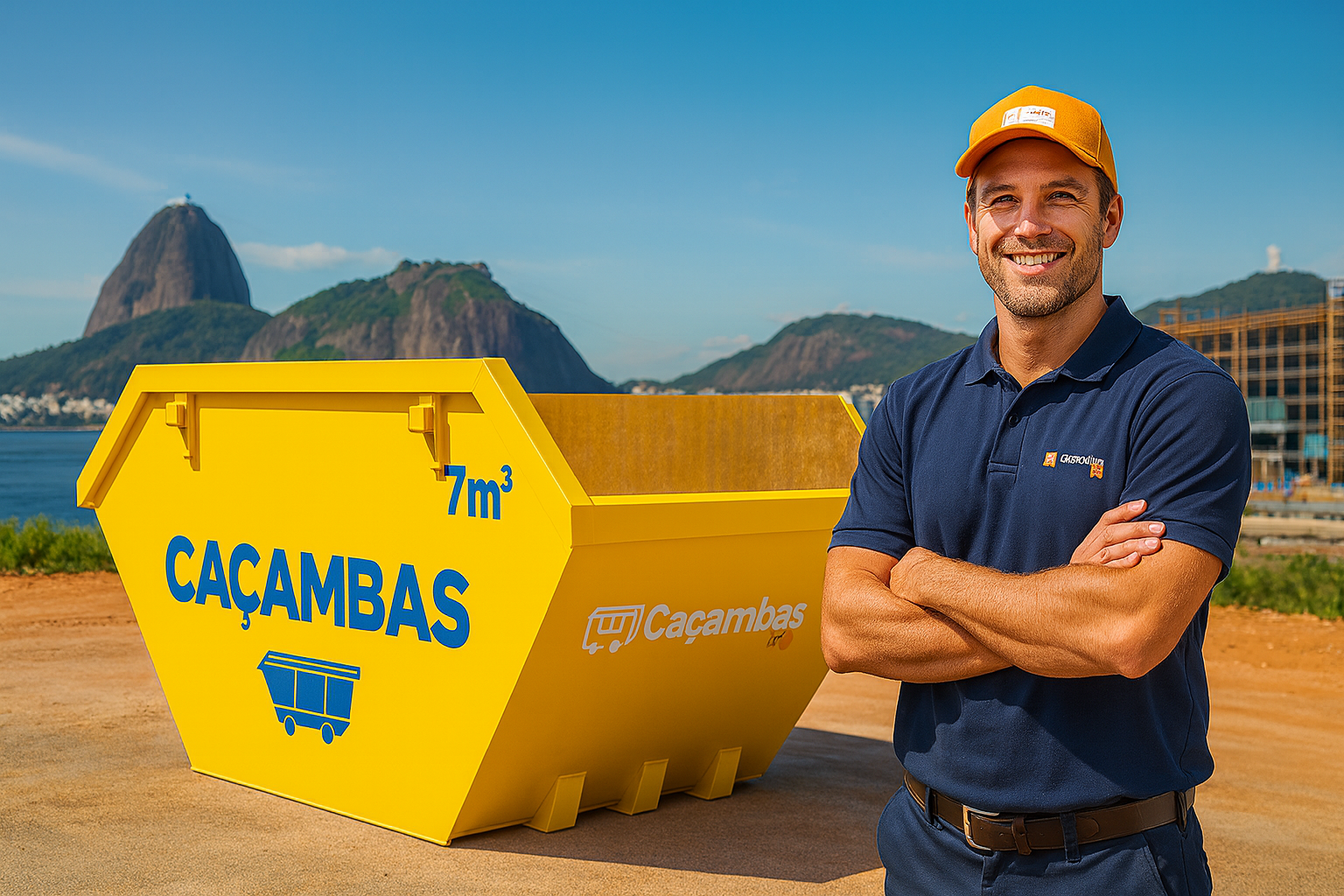 Equipe da empresa de caçambas
